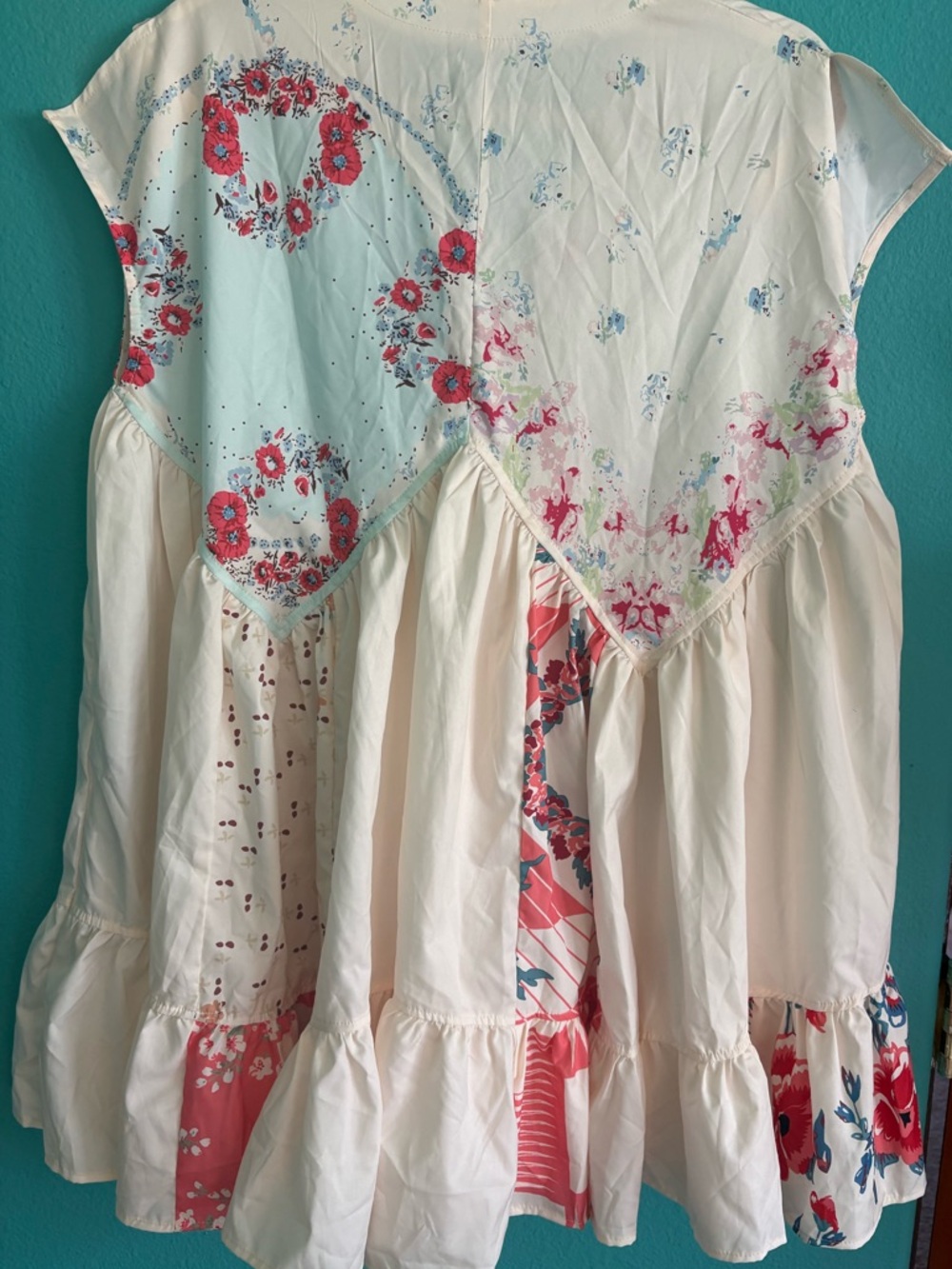 Boho Mini Dress Y2k Floral Print Deep V-Neck Puff Sleeve babydoll dress - Picture 7 of 8